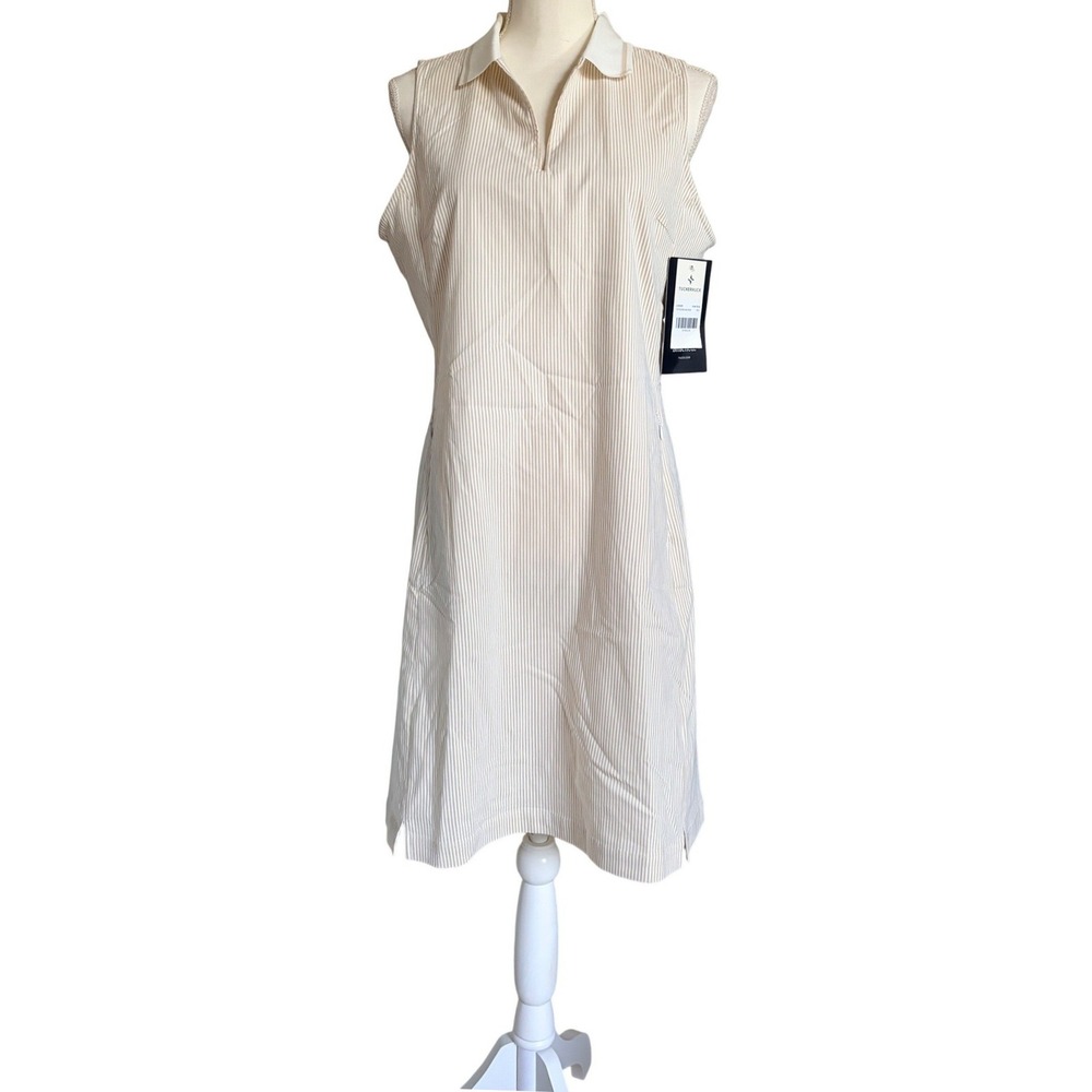 Tuckernuck Sport Sleeveless Shift Dress Size L Beige Collared Golf Resort NWT - Picture 2 of 7